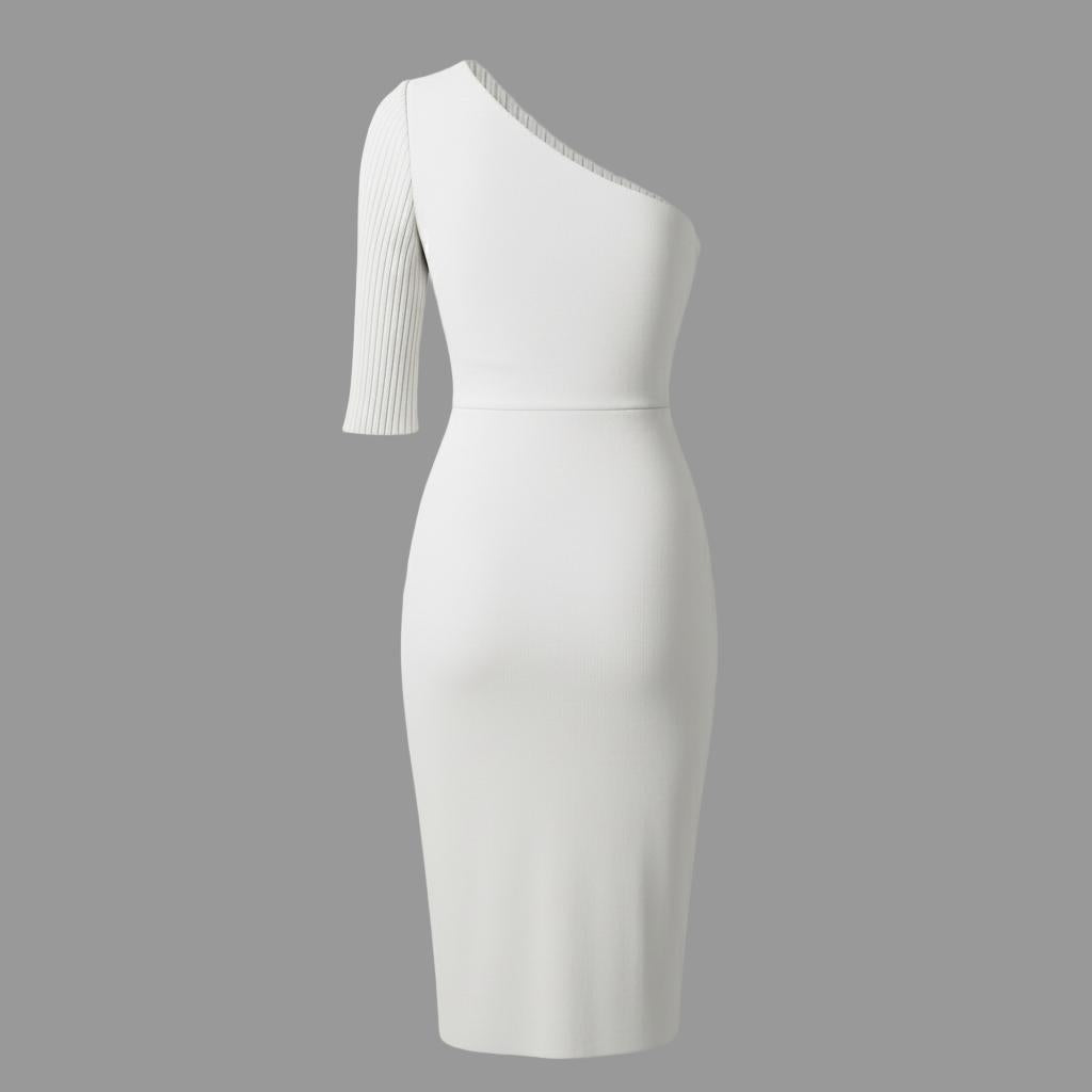 One-Shoulder Pleated Bodycon Dress