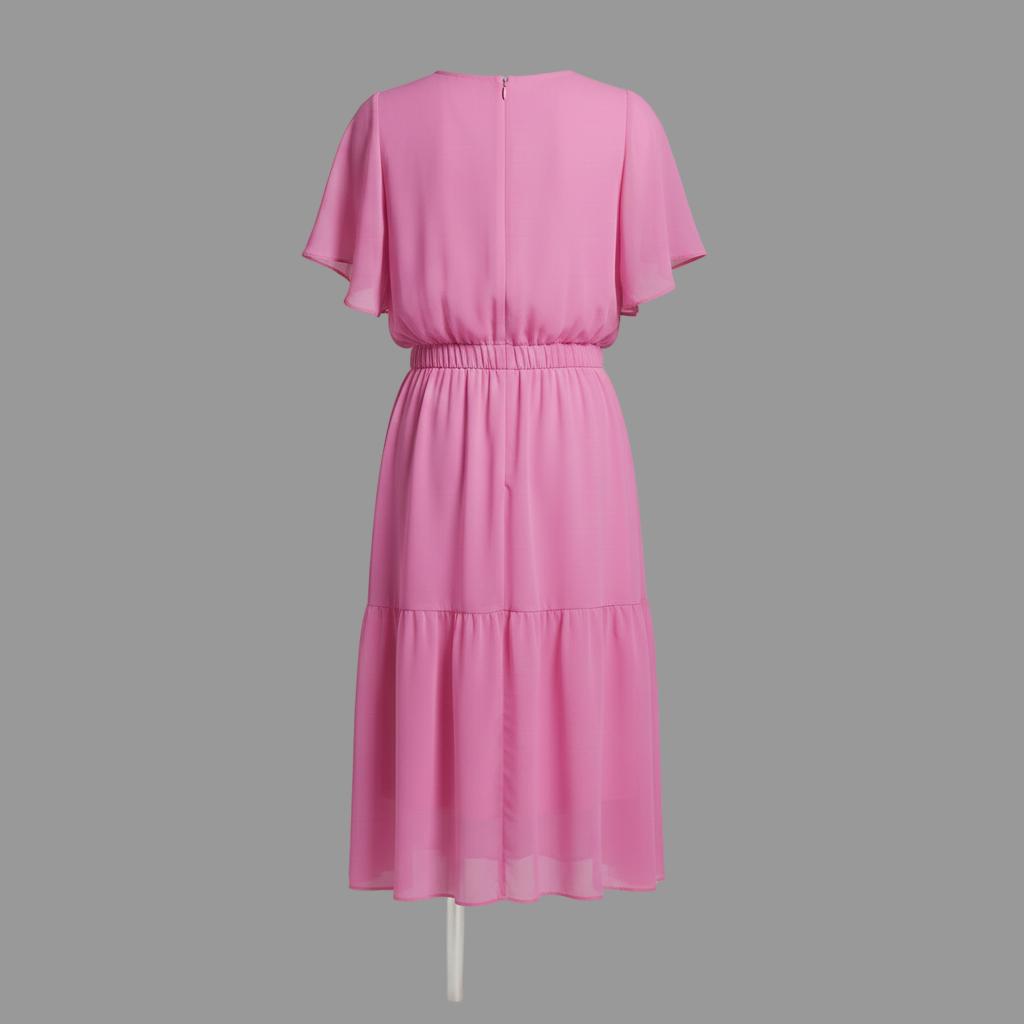 Short-Sleeve Flowy Chiffon Casual Dress