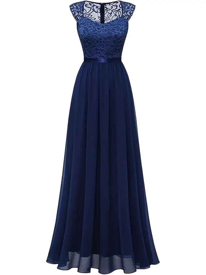 Elegant Shoulder Maxi Dress with Lace