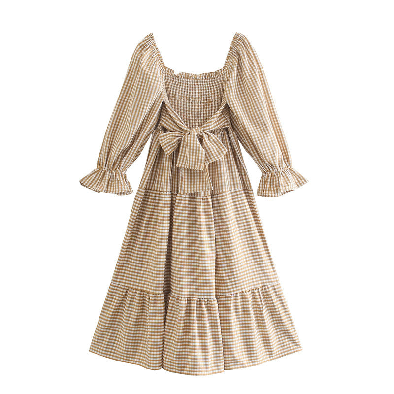Flowdy Plaid Elastic-Waist Flowy Dress