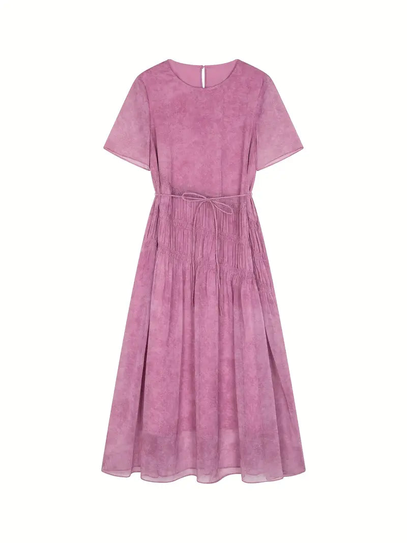 Short-Sleeve Flowy Chiffon Casual Dress