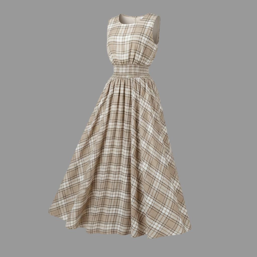 Flowdy Plaid Elastic-Waist Flowy Dress