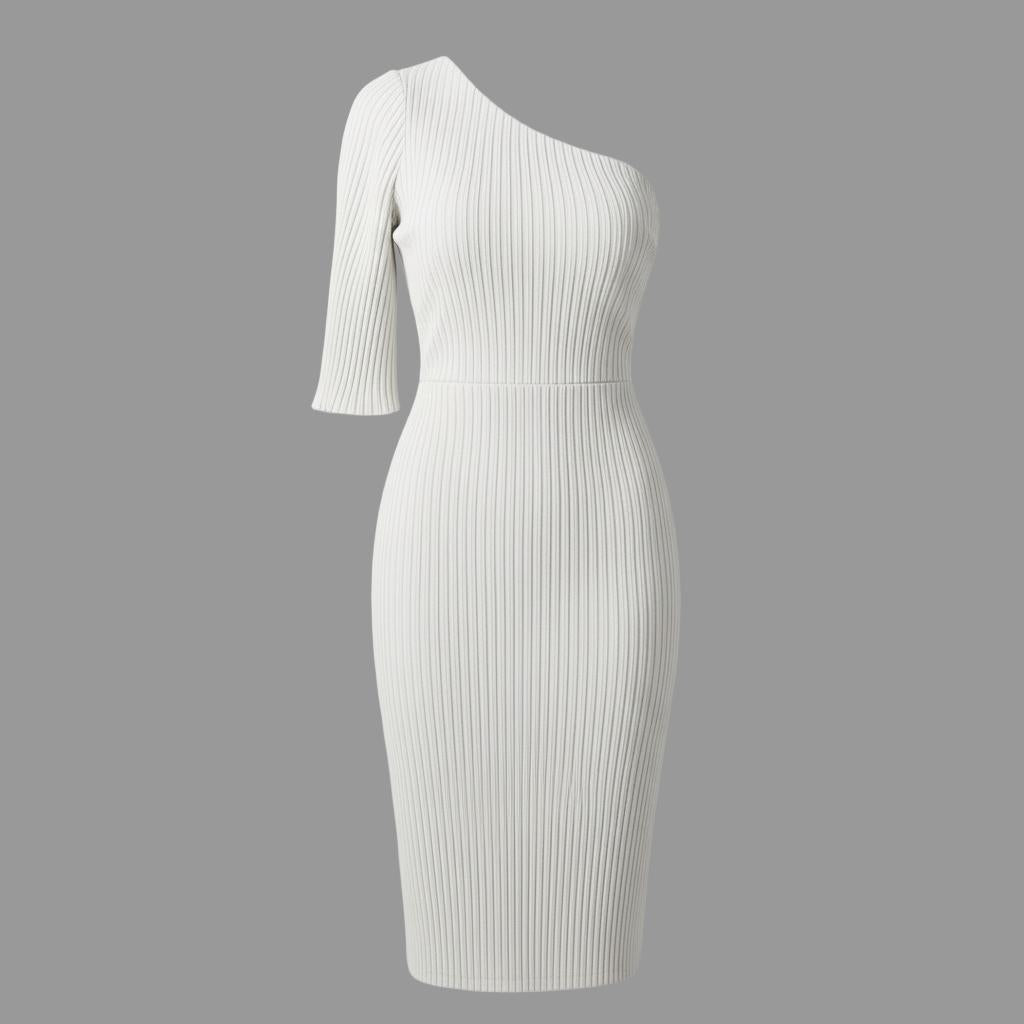 One-Shoulder Pleated Bodycon Dress