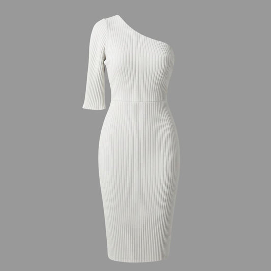 One-Shoulder Pleated Bodycon Dress