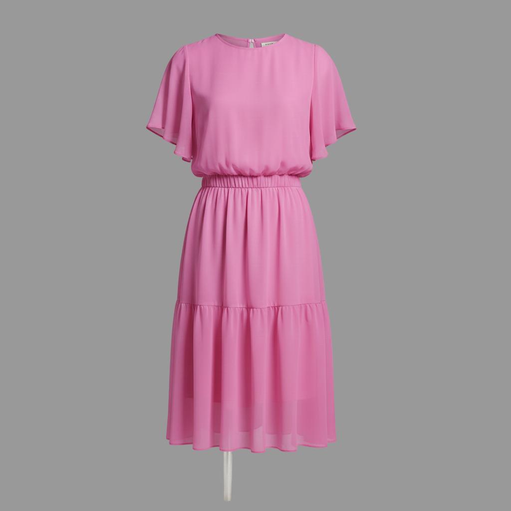 Short-Sleeve Flowy Chiffon Casual Dress