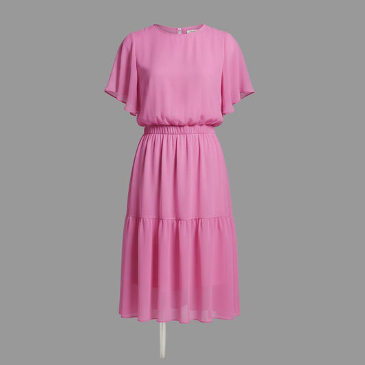 Short-Sleeve Flowy Chiffon Casual Dress