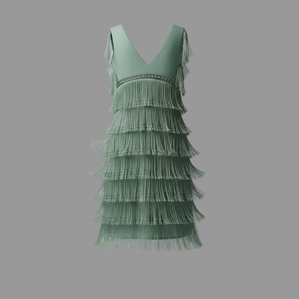 Retro V-Neck Tassel Cocktail Dress