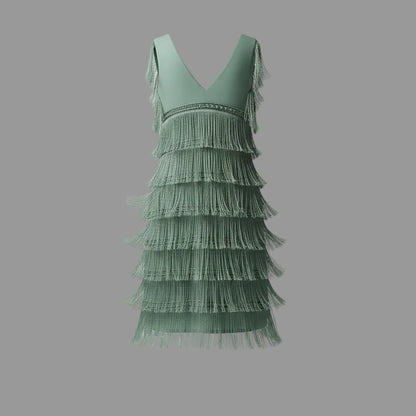 Retro V-Neck Tassel Cocktail Dress