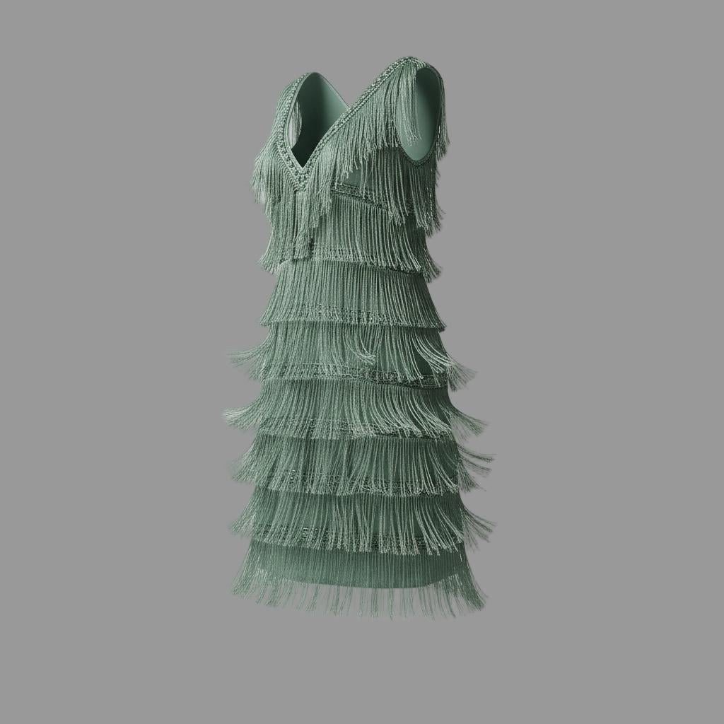 Retro V-Neck Tassel Cocktail Dress