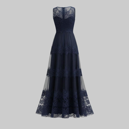 Elegant Shoulder Maxi Dress with Lace