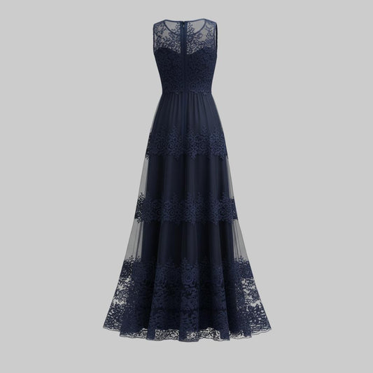 Elegant Shoulder Maxi Dress with Lace