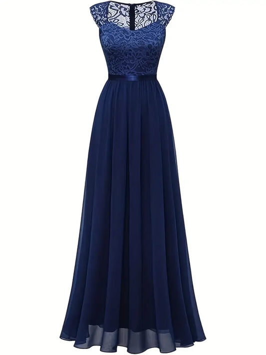 Elegant Shoulder Maxi Dress with Lace