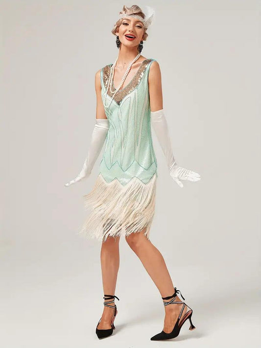 Retro V-Neck Tassel Cocktail Dress