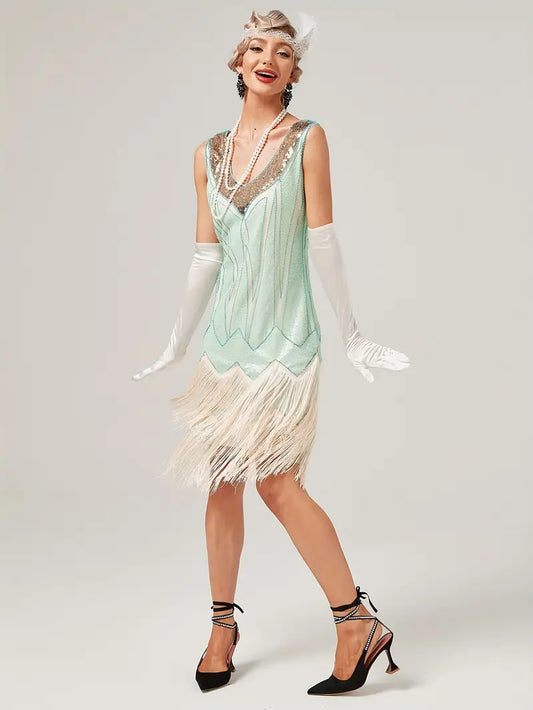 Retro V-Neck Tassel Cocktail Dress