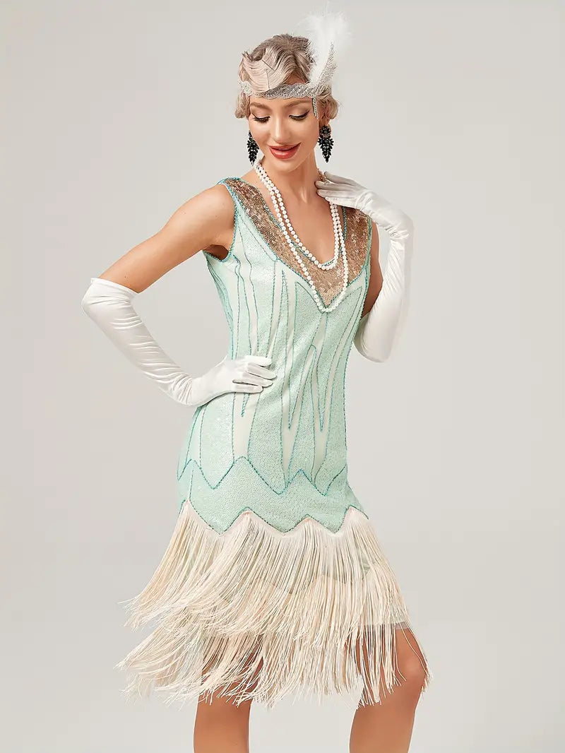 Retro V-Neck Tassel Cocktail Dress