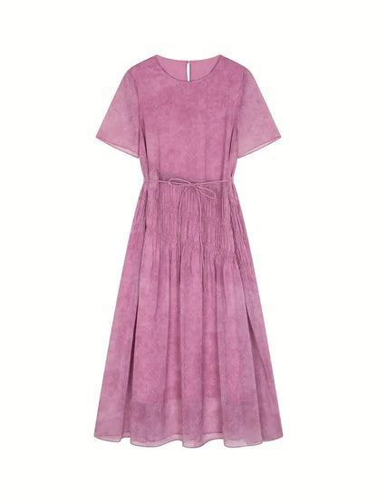 Short-Sleeve Flowy Chiffon Casual Dress