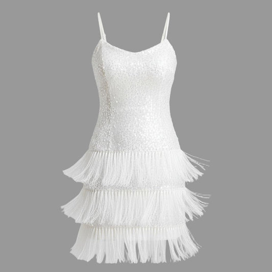 Strappy Sequin Tassel Cocktail Dress