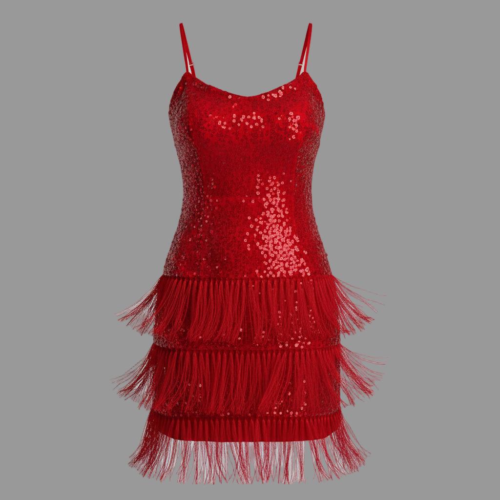 Strappy Sequin Tassel Cocktail Dress