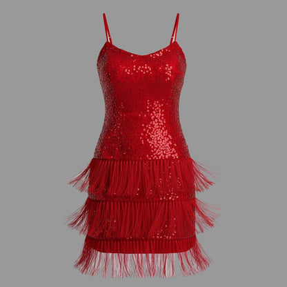 Strappy Sequin Tassel Cocktail Dress