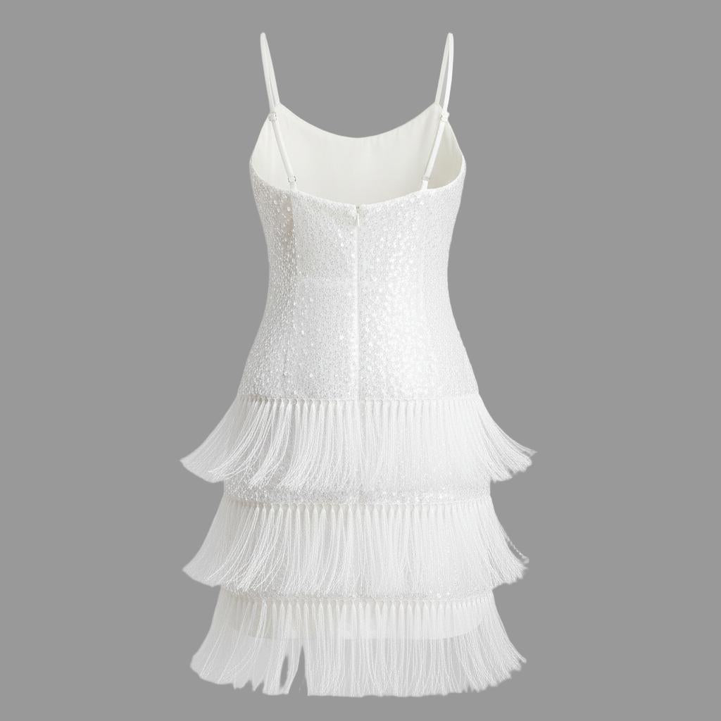 Strappy Sequin Tassel Cocktail Dress