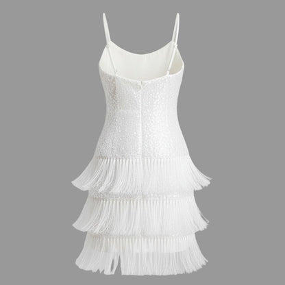 Strappy Sequin Tassel Cocktail Dress