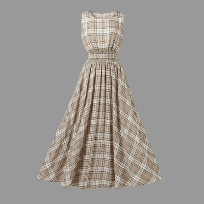 Flowdy Plaid Elastic-Waist Flowy Dress