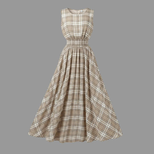 Flowdy Plaid Elastic-Waist Flowy Dress