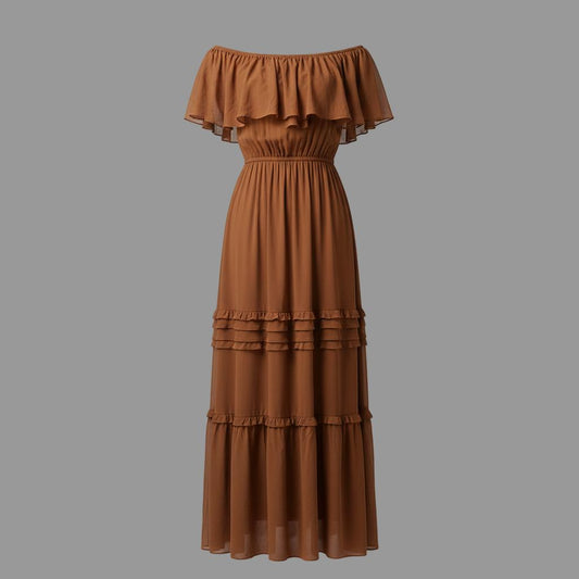 Shoulder Flowy Maxi Dress with Ruffles