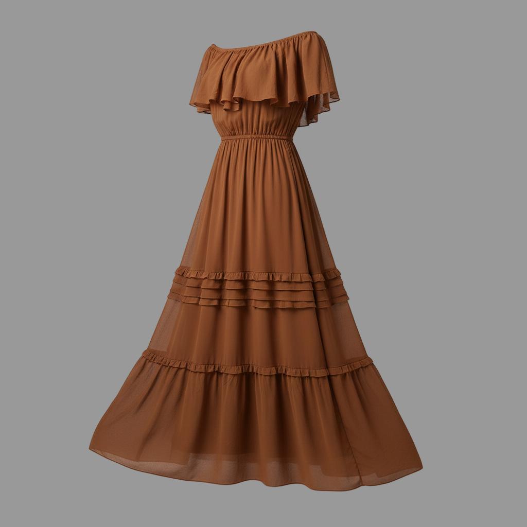 Shoulder Flowy Maxi Dress with Ruffles